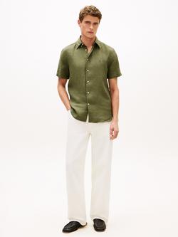 Tommy Hilfiger Linen Regular Fit Logo Shirt - view 2, Olive Green