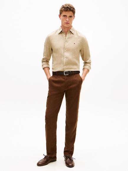 Tommy Hilfiger Linen Regular Fit Logo Shirt - view 2, Beige