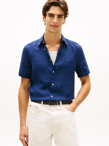 Tommy Hilfiger Linen Regular Fit Logo Shirt, Dark Blue