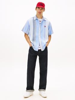 Tommy Hilfiger Cotton Relaxed Fit Stripe Logo Shirt, Light Blue - view 2, Light Blue