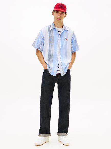 Tommy Hilfiger Cotton Relaxed Fit Stripe Logo Shirt, Light Blue - view 2, Light Blue
