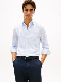Tommy Hilfiger Peached Cotton Flex Regular Fit Stripe Shirt, Light Blue