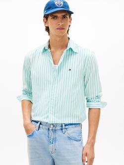 Tommy Hilfiger Peached Cotton Flex Regular Fit Stripe Shirt, Light Green