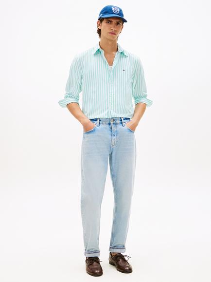 Tommy Hilfiger Peached Cotton Flex Regular Fit Stripe Shirt - view 2, Light Green