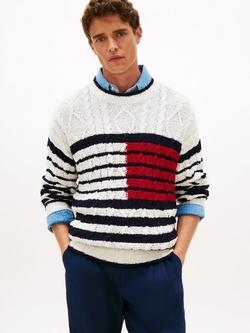 Tommy Hilfiger Cotton Striped Cable Knit Jumper, Multi, Multi