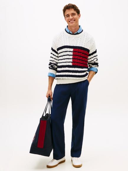 Tommy Hilfiger Cotton Striped Cable Knit Jumper, Multi - view 2, Multi