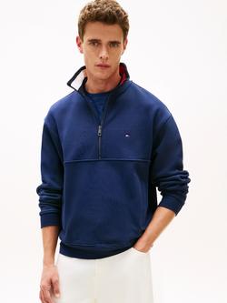 Tommy Hilfiger Colour Block Zip Neck Sweatshirt, Dark Blue, Dark Blue