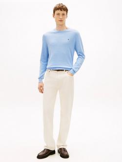 Tommy Hilfiger Combed Cotton Embroidered Flag Crew Neck Jumper, Light Blue - view 2, Light Blue