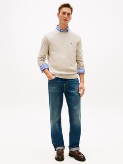 Tommy Hilfiger Flag Embroidered Combed Cotton Crew Neck Jumper - view 2, Beige