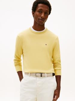 Tommy Hilfiger Flag Embroidered Combed Cotton Crew Neck Jumper, Yellow