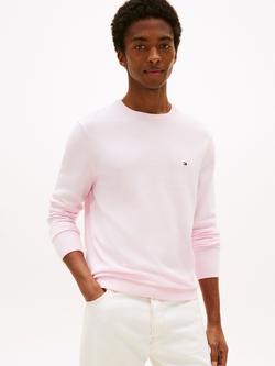 Tommy Hilfiger Flag Embroidered Combed Cotton Crew Neck Jumper, Light Pink
