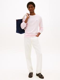 Tommy Hilfiger Flag Embroidered Combed Cotton Crew Neck Jumper - view 2, Light Pink