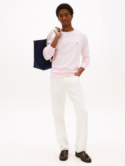Tommy Hilfiger Flag Embroidered Combed Cotton Crew Neck Jumper - view 2, Light Pink
