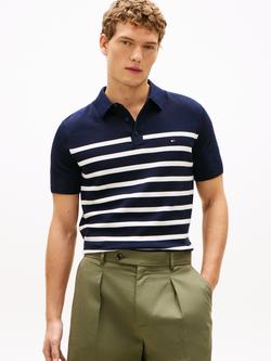 Tommy Hilfiger Combed Cotton Regular Fit Short Sleeve Striped Polo Shirt, Blue/Multi, Blue/Multi