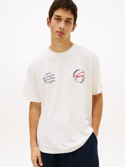 Tommy Hilfiger Cotton Regular Fit Short Sleeve Circular Graphic T-Shirt, Beige