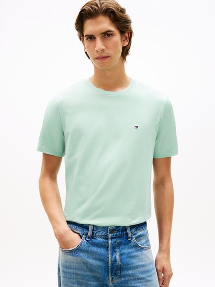 Tommy Hilfiger Cotton Regular Fit Short Sleeve Flag Embroidered Logo T-Shirt, Light Green