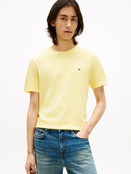Tommy Hilfiger Cotton Regular Fit Short Sleeve Flag Embroidered Logo T-Shirt, Yellow