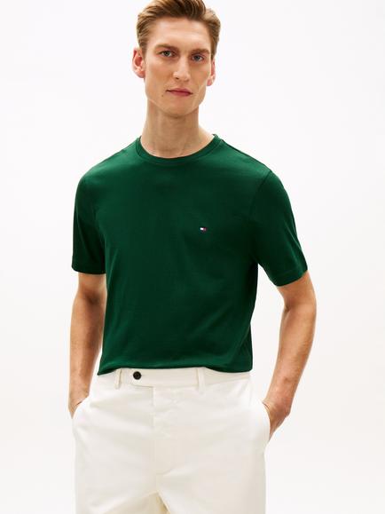 Tommy Hilfiger Cotton Regular Fit Short Sleeve Flag Embroidered Logo T-Shirt, Dark Green