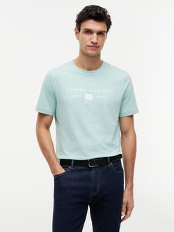 Tommy Hilfiger Cotton Regular Fit Short Sleeve Logo Jersey T-Shirt, Light Green, Light Green