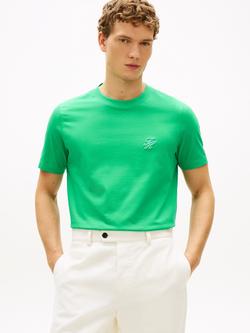 Tommy Hilfiger Cotton Regular Fit Short Sleeve Script Logo T-Shirt, Green