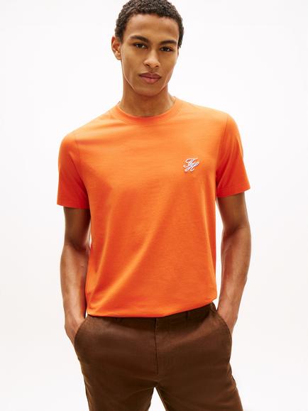 Tommy Hilfiger Cotton Regular Fit Short Sleeve Script Logo T-Shirt, Orange
