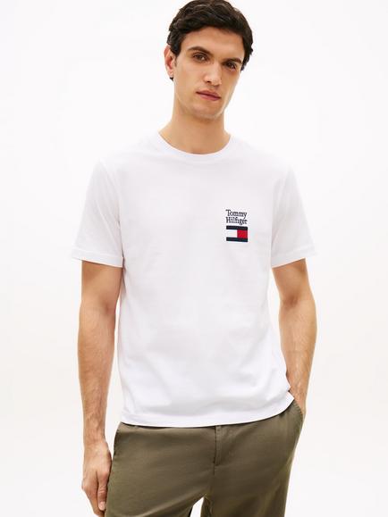 Tommy Hilfiger Cotton Regular Fit Short Sleeve Embroidered Logo T-Shirt, White, White