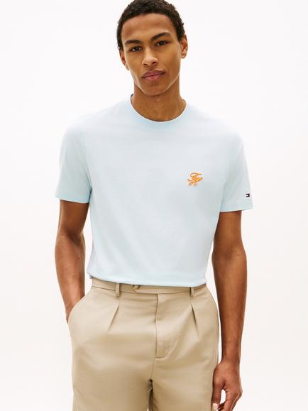 Tommy Hilfiger Cotton Regular Fit Embroidered Logo T-Shirt, Light Blue, Light Blue