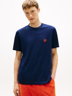 Tommy Hilfiger Cotton Regular Fit Short Sleeve Script Logo T-Shirt, Dark Blue