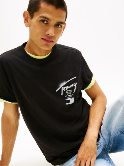 Tommy Hilfiger Cotton Regular Fit Short Sleeve Signature Graphic T-Shirt, Black