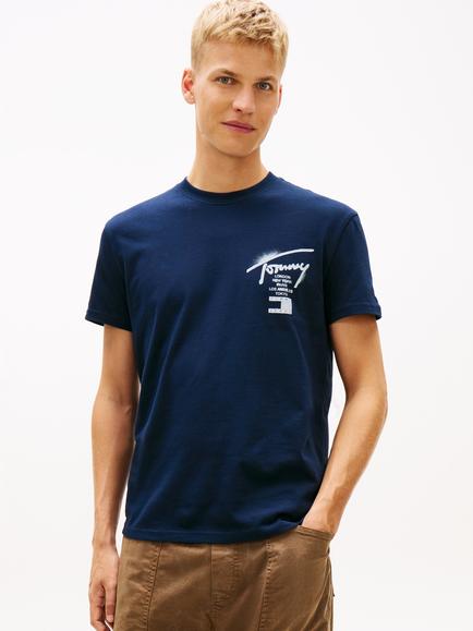 Tommy Hilfiger Cotton Regular Fit Short Sleeve Signature Graphic T-Shirt, Dark Blue