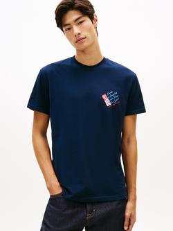 Tommy Hilfiger Cotton Regular Fit Short Sleeve Signature Logo T-Shirt, Dark Blue