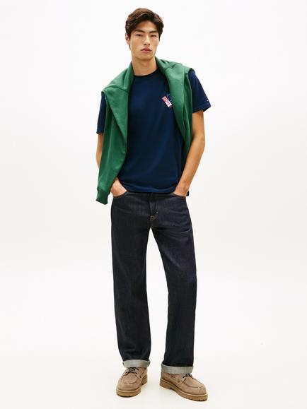 Tommy Hilfiger Cotton Regular Fit Short Sleeve Signature Logo T-Shirt - view 2, Dark Blue
