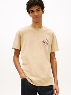 Tommy Hilfiger Cotton Regular Fit Short Sleeve Signature Logo T-Shirt, Beige