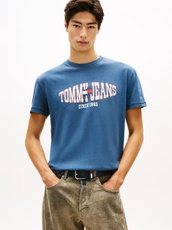 Tommy Hilfiger Cotton Regular Fit Wavy Flag Logo T-Shirt, Blue