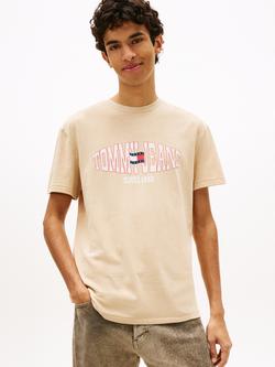 Tommy Hilfiger Cotton Regular Fit Wavy Flag Logo T-Shirt, Beige