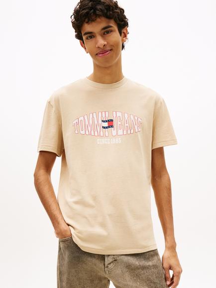 Tommy Hilfiger Cotton Regular Fit Wavy Flag Logo T-Shirt, Beige