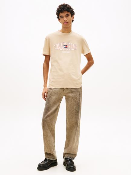 Tommy Hilfiger Cotton Regular Fit Wavy Flag Logo T-Shirt - view 2, Beige