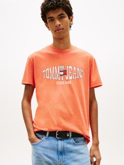 Tommy Hilfiger Cotton Regular Fit Wavy Flag Logo T-Shirt, Coral