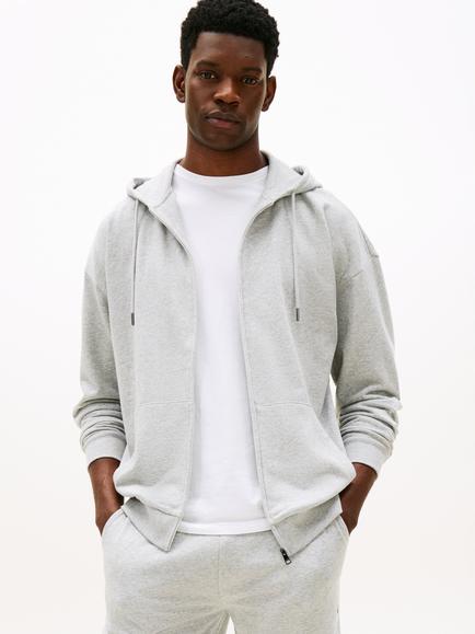 Tommy Hilfiger Cotton Blend Original Zip-Through Lounge Hoodie, Light Grey, Light Grey