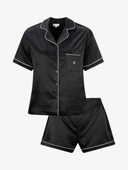 The Little Tailor Satin Short Pyjama Set, Black, Black