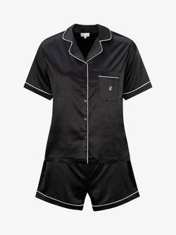 The Little Tailor Satin Short Pyjama Set, Black - view 2, Black