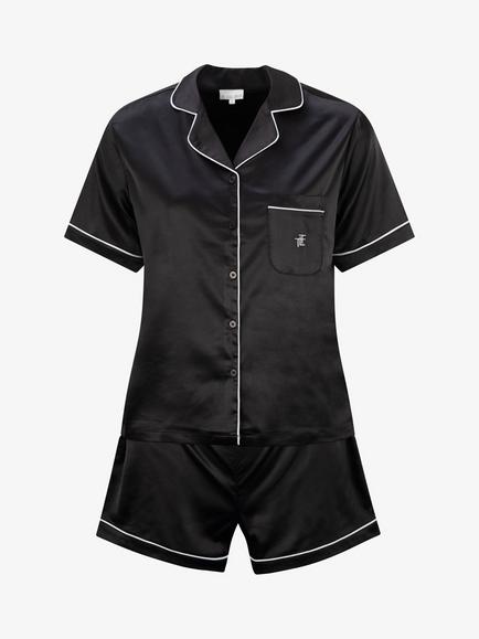 The Little Tailor Satin Short Pyjama Set - view 2, Black