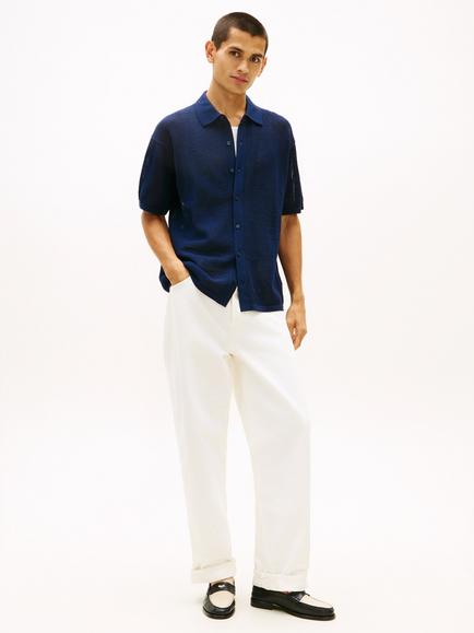Tommy Hilfiger Smart Casual Cotton Textured Waffle Knit Shirt, Navy - view 2, Navy