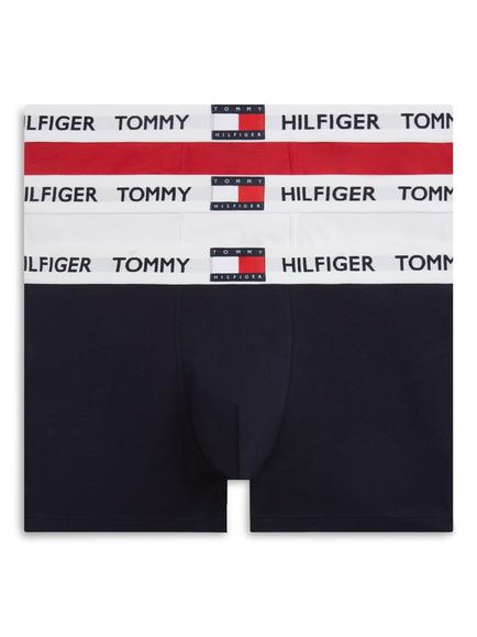 Tommy Hilfiger Cotton Rich Retro Repeat Logo Trunks, Pack of 3, Red/Multi, Red/Multi