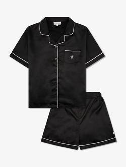 The Little Tailor Kids' Satin Short Pyjama Set, Black, Black