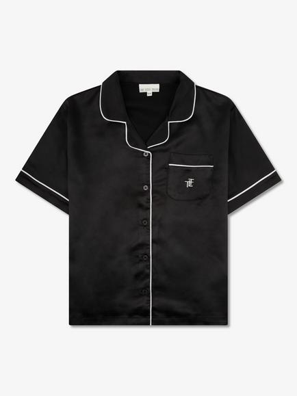 The Little Tailor Kids' Satin Short Pyjama Set, Black - view 2, Black