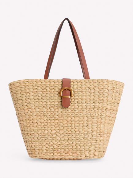 Boden Buckle Raffia Tote Bag, Natural, Natural