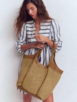 Boden Leather Trim Straw Tote Bag, Natural Raffia - view 2, Natural Raffia