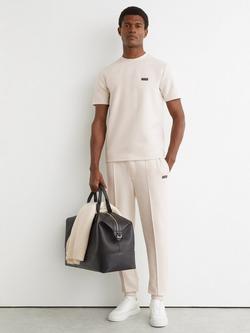 Reiss Barnes Premium Interlock Cuffed Logo Joggers, Cream, Cream