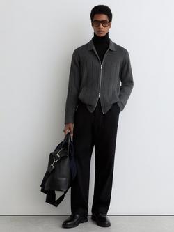 Reiss Cassius Wide Rib Zip-Through Cardigan, Charcoal, Charcoal